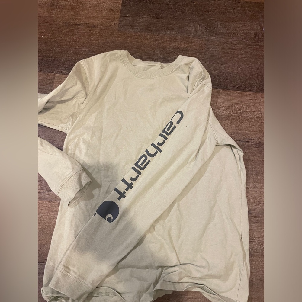 Carhartt Long Sleeve Tee in Light Beige with Black Logo